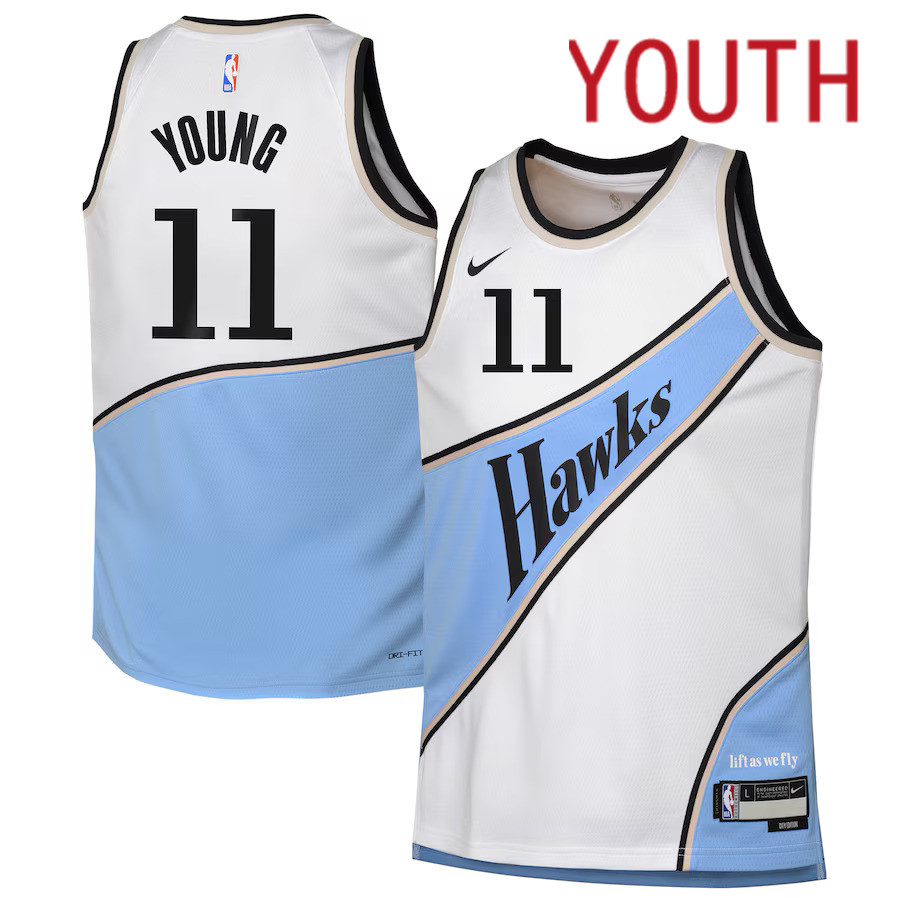 Youth Atlanta Hawks #11 Trae Young Nike White City Edition 2024-25 Swingman Player NBA Jersey